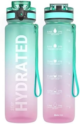 32 oz sportieve motivatie waterfles met tijdmarker - Tijd om te drinken - Tritan, BPA-vrij, breed mond lekbestendig,