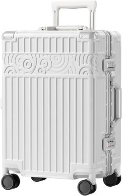 Ritssluitingloze bagage met 4 wielen 20 inch harde schaal koffer met PC+ABS TSA-slot 4 metalen hoeken Wit