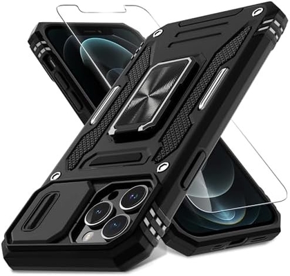 iPhone 12 Pro Max met Slide Camera Cover+Screen Protector ((1 Pack), Rotated Ring Kickstand Militaire graad schokbestendig