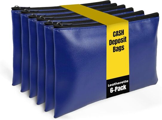 Betere kantoorproducten 6 Pack, Zippered Security Bank Deposit Bag, Leatherette, Cash Bag, Coin Bag, Utility Bag, Blauw