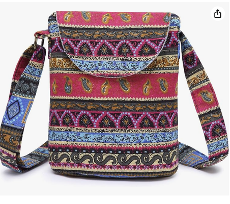 Women's Retro Small Size Canvas Shoulder Bag Hippie Boho Crossbody Handbag
