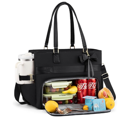 Lunch Tote Bag voor vrouwen, geïsoleerde lunchtas met laptopcompartiment, grote capaciteit werktote met kopjeshouder, waterbestendig geïsoleerde tas lekbestendig voor leraar verpleegkundige, kantoor, 15,6 inch