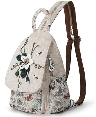 Dames converteerbare draagzak, handgemaakte ambachtelijke portemonnee, mooie canvas premium casual dag mini-rugzak voor dames (twee druiven)