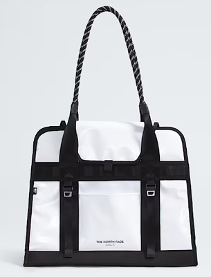 Burly Tote Bag Designed with Rope Inspired Handles and Front Adjustable Straps Offering Large Secure Zip Pocket Key Hook and Topographic Lining