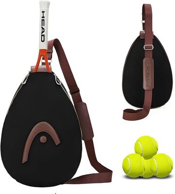 HOOFD Racket Tas voor Tennis Pickleball Badminton, Zwart | Waterdichte crossbody sling, Polyester & PU, Verstelbaar, Ruimte voor 1-2 Rackets, voor Baanoefeningen, Weekendwedstrijden & Dagelijks Gebruik
