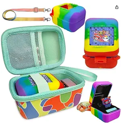 Siliconen hoes en harde hoes Interactieve Digitale Huisdier | Accessoires voor Bitzee Originele Virtuele Elektronische Huisdieren Beschermende Hoesjes met Lanyard (Turquoise)