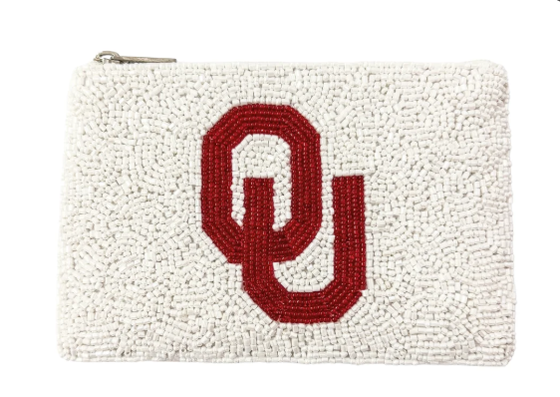 Dubbelzijdig Perlen Crimson OU Coin Bag Lichtgewicht Beveiligd Zip sluiting Stadion Grootte Goedgekeurde Game Day Accessoire