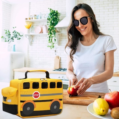 Lunchbox voor kinderen jongens meisjes school lunchzakjes herbruikbare koeler thermische maaltijd Tote voor picknick (gele schoolbus)