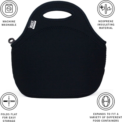 Built Gourmet Getaway Soft Neoprene Lunch Tote Bag - lichtgewicht, geïsoleerd en herbruikbaar, één maat, zwart