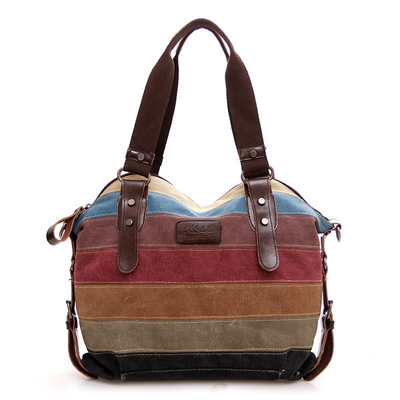 Nieuwe trend regenboog gestreepte doek tas mode patchwork dames tas water wasje kleding tas