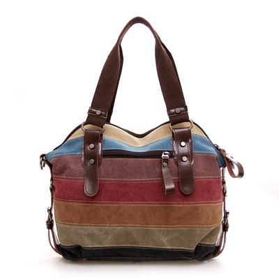 Nieuwe trend regenboog gestreepte doek tas mode patchwork dames tas water wasje kleding tas