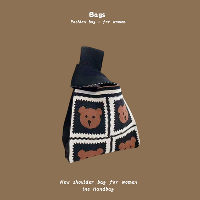 De nieuwe internet beroemdheid handtas breien hand breien wol bucket tas hand casual tote lunch tas