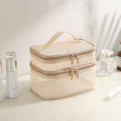 Nieuwe GAUZE MAKEUP BAG GROTE CAPITATIE VAN REISEN SIMPELE PORTABELE TOILETTERIE BAG DUBBELLAG PORTABELE COSMETISCHE opslagtas