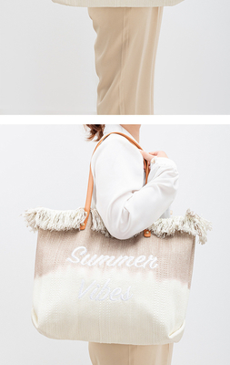 GEBROIDERDE TOTE TASSEL DESIGN CANVAS BAG GEBROIDEN ALFABET CANVAS Onderarm Nieuwe schouder ZOMER Hoge capaciteit dameszak