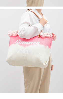 GEBROIDERDE TOTE TASSEL DESIGN CANVAS BAG GEBROIDEN ALFABET CANVAS Onderarm Nieuwe schouder ZOMER Hoge capaciteit dameszak