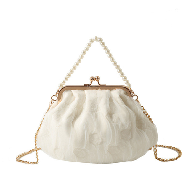 2024 NEW RETRO FAIRY SOLID COLOR kleine zak witte handtas parel zak dames net garens in eenvoudige crossbody tas