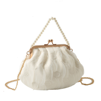 2024 NEW RETRO FAIRY SOLID COLOR kleine zak witte handtas parel zak dames net garens in eenvoudige crossbody tas