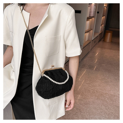 2024 NEW RETRO FAIRY SOLID COLOR kleine zak witte handtas parel zak dames net garens in eenvoudige crossbody tas