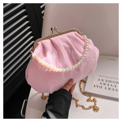 2024 NEW RETRO FAIRY SOLID COLOR kleine zak witte handtas parel zak dames net garens in eenvoudige crossbody tas