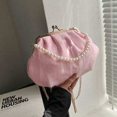 2024 NEW RETRO FAIRY SOLID COLOR kleine zak witte handtas parel zak dames net garens in eenvoudige crossbody tas