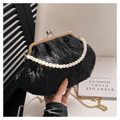 2024 NEW RETRO FAIRY SOLID COLOR kleine zak witte handtas parel zak dames net garens in eenvoudige crossbody tas