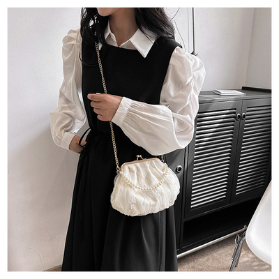 2024 NEW RETRO FAIRY SOLID COLOR kleine zak witte handtas parel zak dames net garens in eenvoudige crossbody tas
