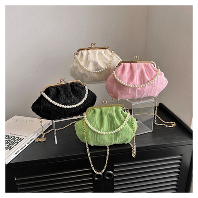 2024 NEW RETRO FAIRY SOLID COLOR kleine zak witte handtas parel zak dames net garens in eenvoudige crossbody tas