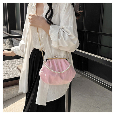 2024 NEW RETRO FAIRY SOLID COLOR kleine zak witte handtas parel zak dames net garens in eenvoudige crossbody tas