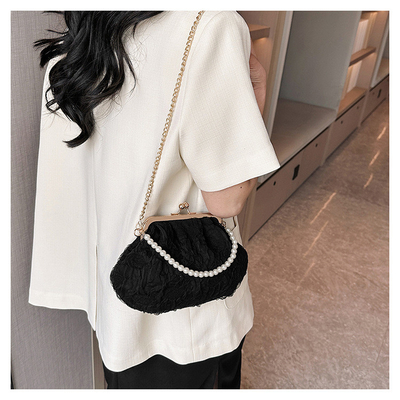 2024 NEW RETRO FAIRY SOLID COLOR kleine zak witte handtas parel zak dames net garens in eenvoudige crossbody tas