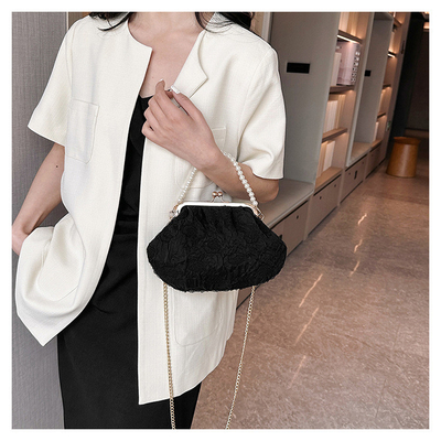 2024 NEW RETRO FAIRY SOLID COLOR kleine zak witte handtas parel zak dames net garens in eenvoudige crossbody tas