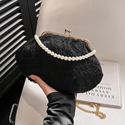 2024 NEW RETRO FAIRY SOLID COLOR kleine zak witte handtas parel zak dames net garens in eenvoudige crossbody tas
