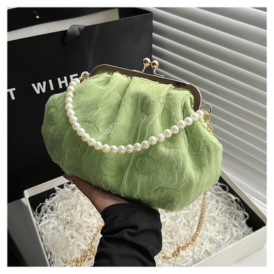 2024 NEW RETRO FAIRY SOLID COLOR kleine zak witte handtas parel zak dames net garens in eenvoudige crossbody tas