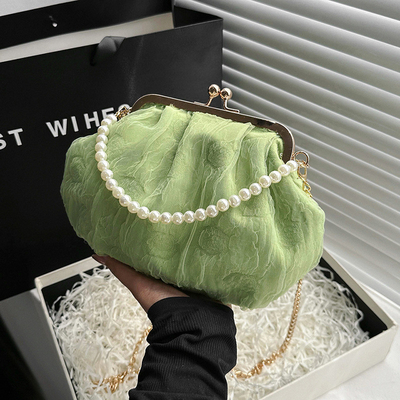 2024 NEW RETRO FAIRY SOLID COLOR kleine zak witte handtas parel zak dames net garens in eenvoudige crossbody tas