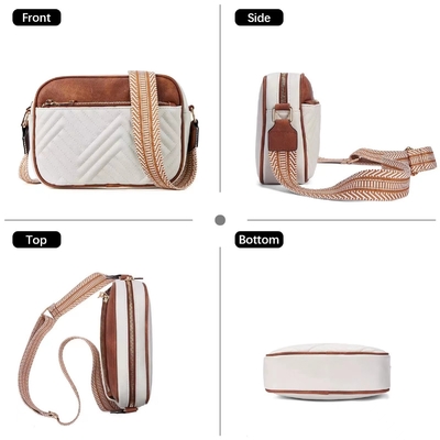 HOT QUILTED BROIDERY CHECK COLOR MATCHING VINTAGE SCHULTERBAG ZIPPER STRAP kruislichaam tas tas kleine vierkant tas