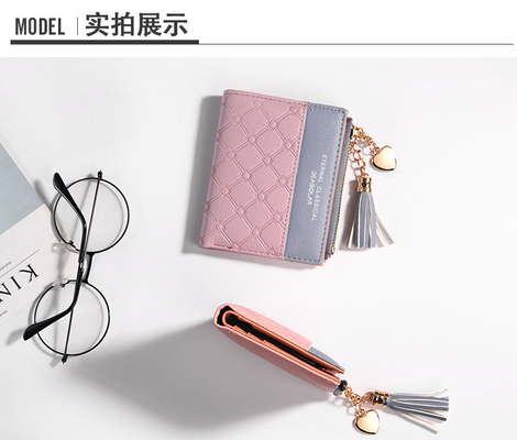Koreaanse versie van de nieuwe dameshorts Wallet splicing kleur short wallet fringe zipper multi card munt wallet in stock