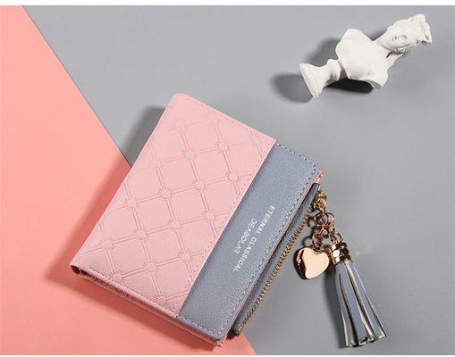 Koreaanse versie van de nieuwe dameshorts Wallet splicing kleur short wallet fringe zipper multi card munt wallet in stock