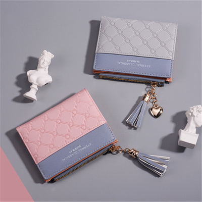 Koreaanse versie van de nieuwe dameshorts Wallet splicing kleur short wallet fringe zipper multi card munt wallet in stock