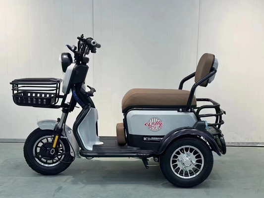 De nieuwe kleine elektrische driewieler brengt haar eigen baby naar huis om kinderen op te halen