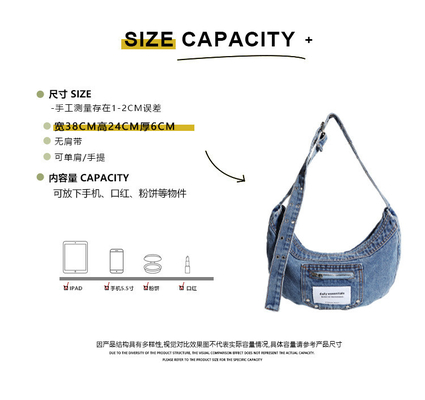 2024 CROSS-BORDER Nieuwe onderarmtas NICHE design retro was denim tas senior dumping tas