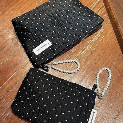 POLKA DOT Zwarte make-up tas ZOETTE huidverzorging opslagtas draagbare munt portemonnee reistas was