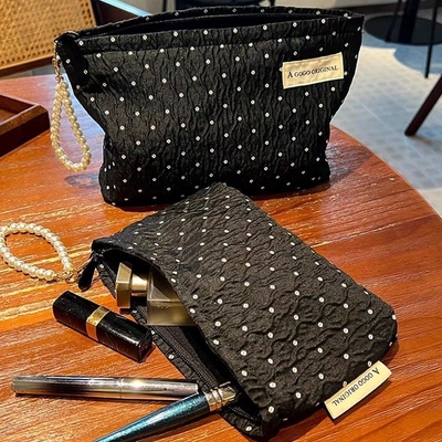 POLKA DOT Zwarte make-up tas ZOETTE huidverzorging opslagtas draagbare munt portemonnee reistas was