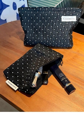 POLKA DOT Zwarte make-up tas ZOETTE huidverzorging opslagtas draagbare munt portemonnee reistas was