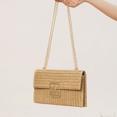 Nieuwe Vakantie WIND MULTI-LAYER KETEN CLAAMSHELL LOCK STRAW BAG OVERSCHULDER BAG