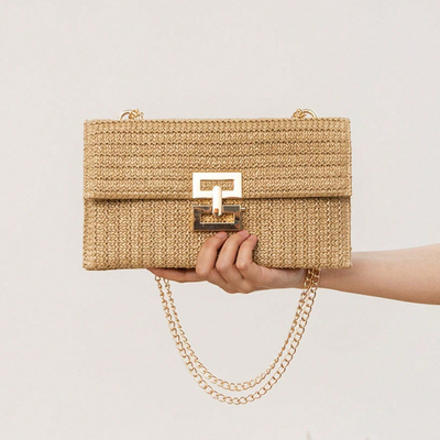 Nieuwe Vakantie WIND MULTI-LAYER KETEN CLAAMSHELL LOCK STRAW BAG OVERSCHULDER BAG