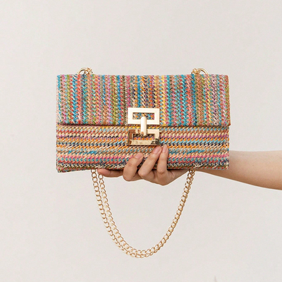 Nieuwe Vakantie WIND MULTI-LAYER KETEN CLAAMSHELL LOCK STRAW BAG OVERSCHULDER BAG