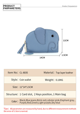 Eerste laag koeienhuid vrouwen muntbeurs Nieuwe olifant creatieve tassel rits zak lederen sleutelzak muntzak
