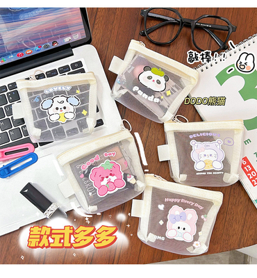 Cartoon Net Coin Purse CUTE CHANGE opslagzak transparante draagbare kaartzak rode envelop mini opslagzak