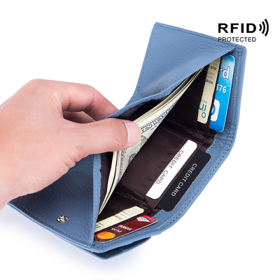 Anti-diefstal borstel dames lederen portemonnee korte kaart tas drievoudige kleine portemonnee RFID MINI koeienhuid munt portemonnee cross-bord