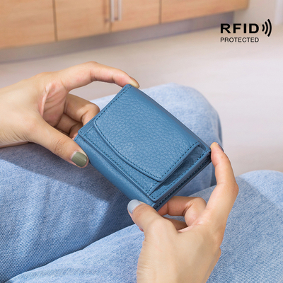 Anti-diefstal borstel dames lederen portemonnee korte kaart tas drievoudige kleine portemonnee RFID MINI koeienhuid munt portemonnee cross-bord