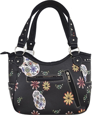 Punk, gothic, rock, metal, schedel, dag van de doden, bloemen, suiker, schedel, lederen, vrouwen, handtas, schoudertas, portemonnee.